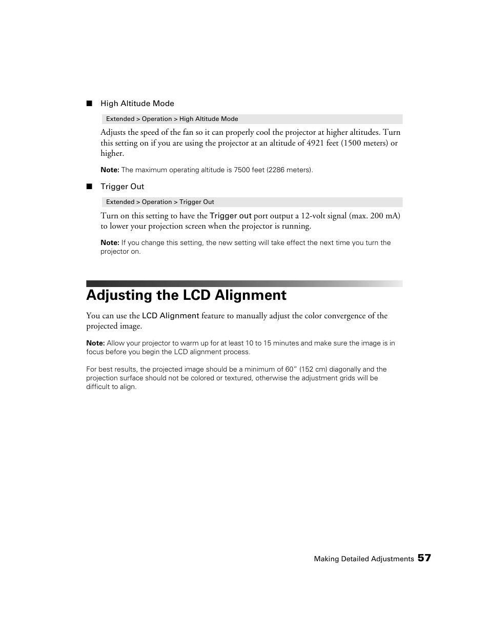 Adjusting the lcd alignment | Epson 5020UB User Manual | Page 57 / 96