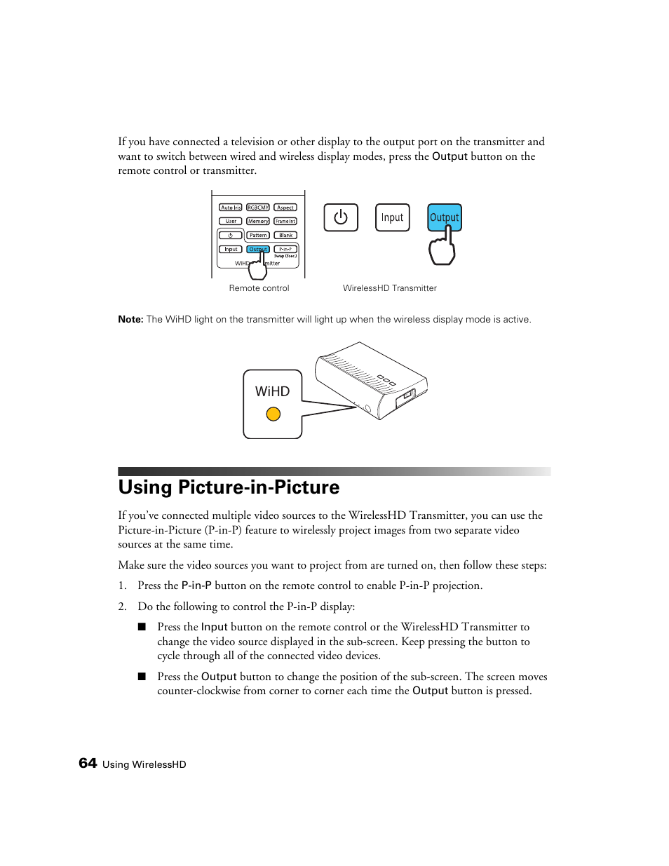 Using picture-in-picture | Epson 5020UB User Manual | Page 64 / 96