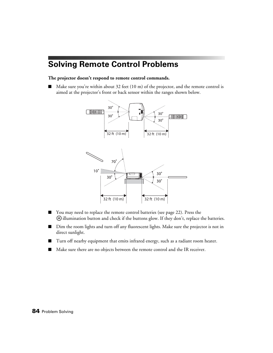 Solving remote control problems | Epson 5020UB User Manual | Page 84 / 96