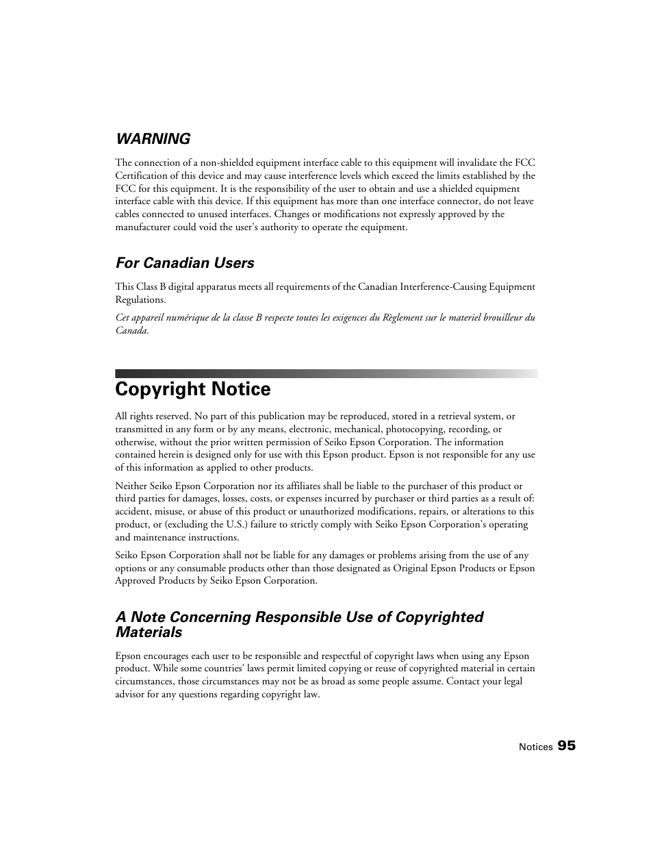 Copyright notice | Epson 5020UB User Manual | Page 95 / 96