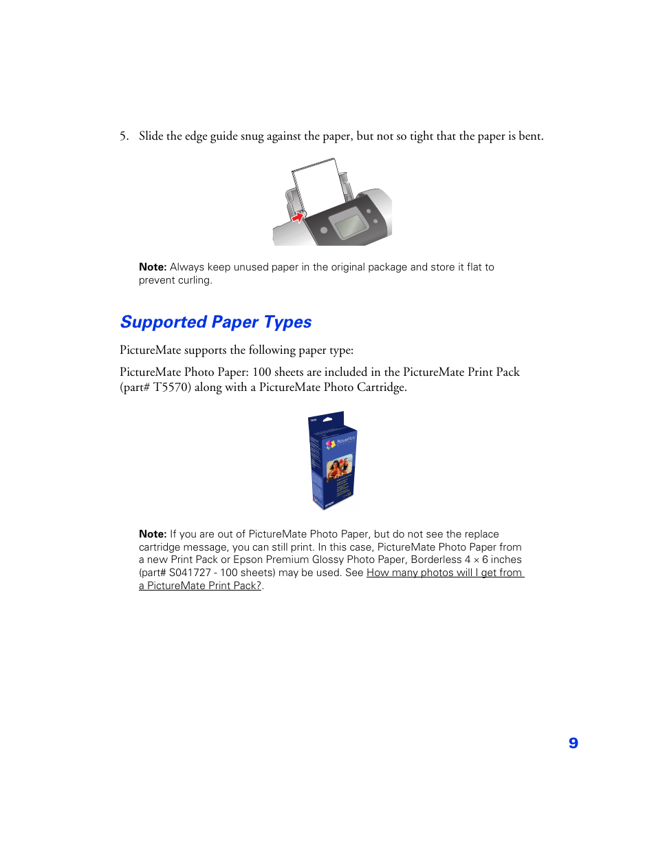 Supported paper types, Supported paper types 9 | Epson PictureMate User Manual | Page 10 / 126