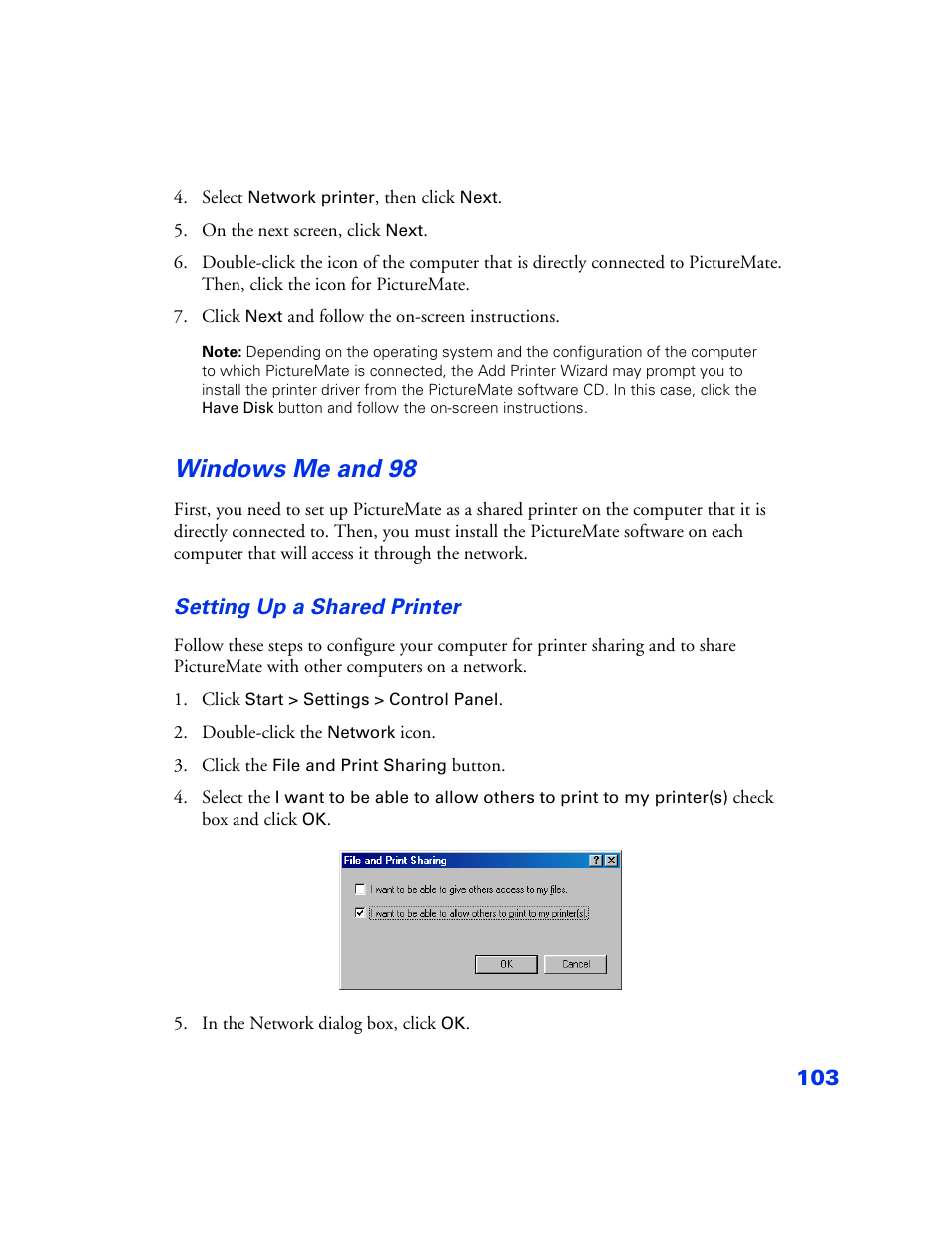 Windowsme and 98, Windows me and 98 103, Windows me and 98 | Epson PictureMate User Manual | Page 104 / 126