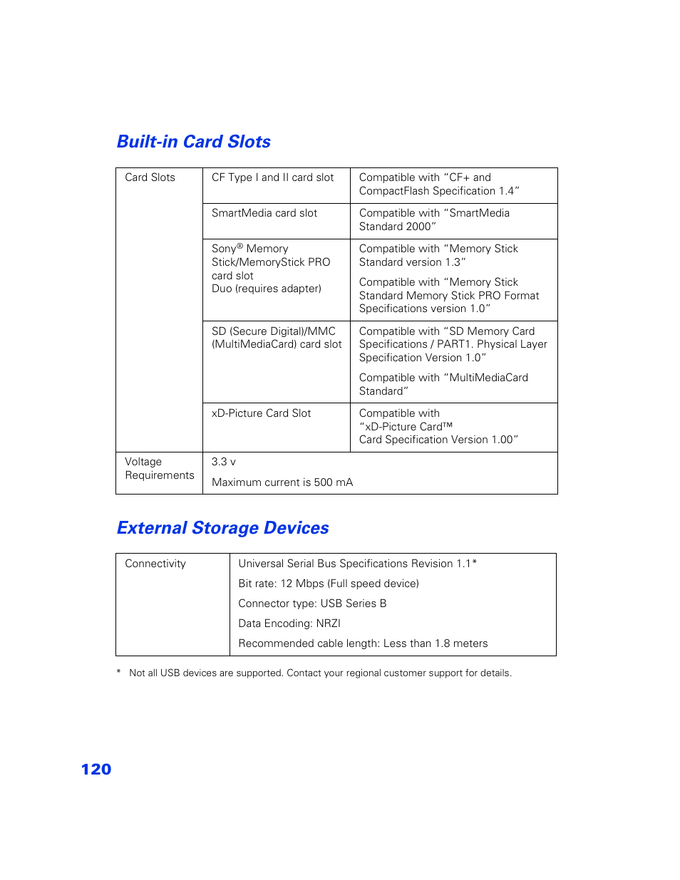 Built-in card slots, External storage devices, Built-in card slots 120 | External storage devices 120, Built-in card slots external storage devices | Epson PictureMate User Manual | Page 121 / 126