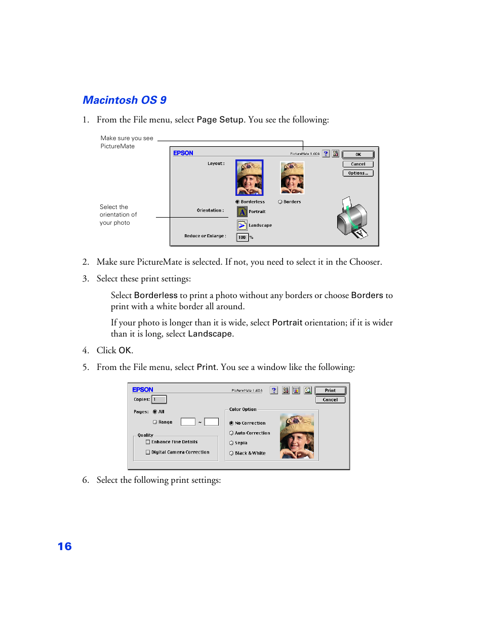 16 macintosh os 9 | Epson PictureMate User Manual | Page 17 / 126