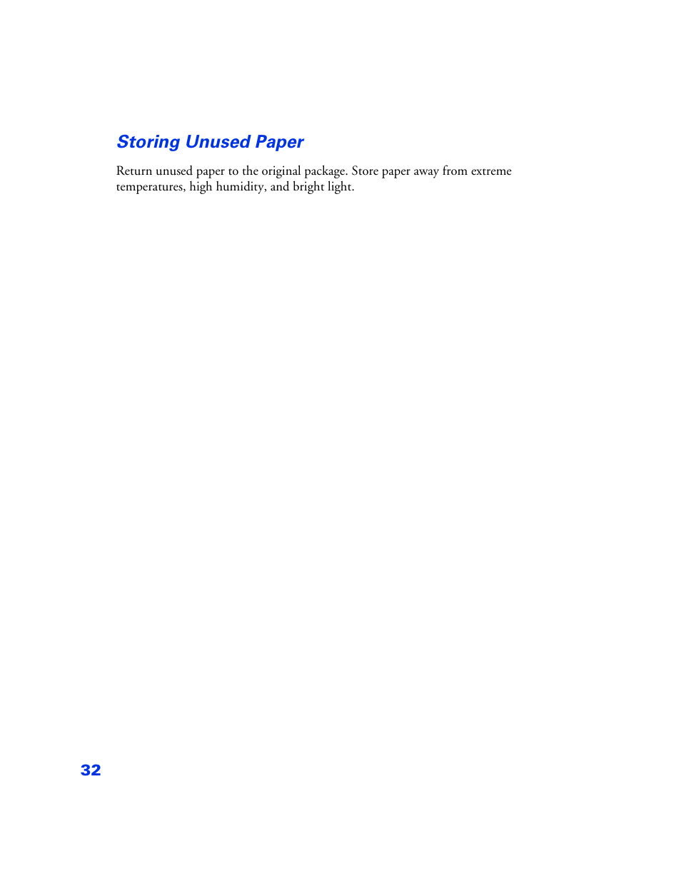Storing unused paper, Storing unused paper 32 | Epson PictureMate User Manual | Page 33 / 126