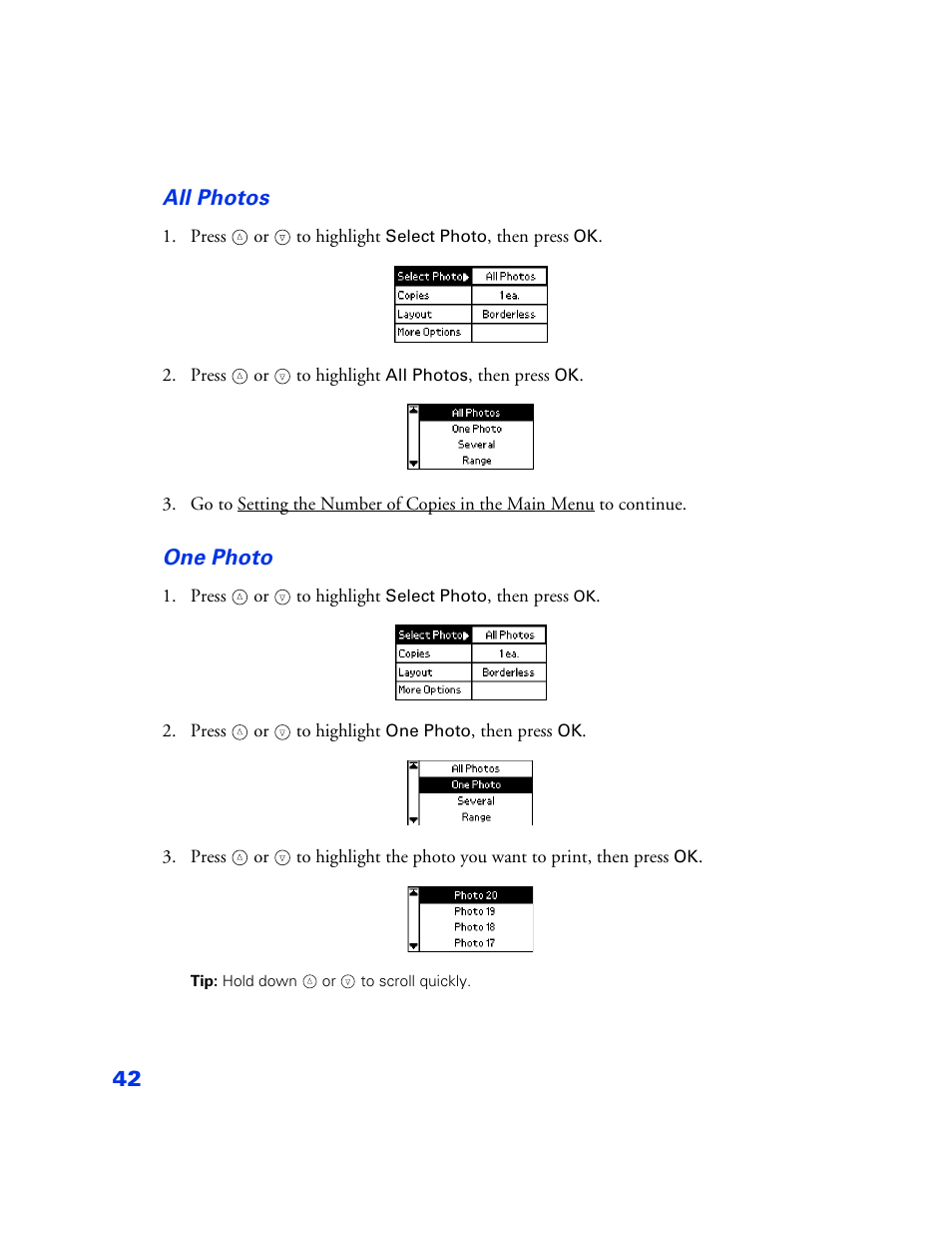 All photos, One photo | Epson PictureMate User Manual | Page 43 / 126