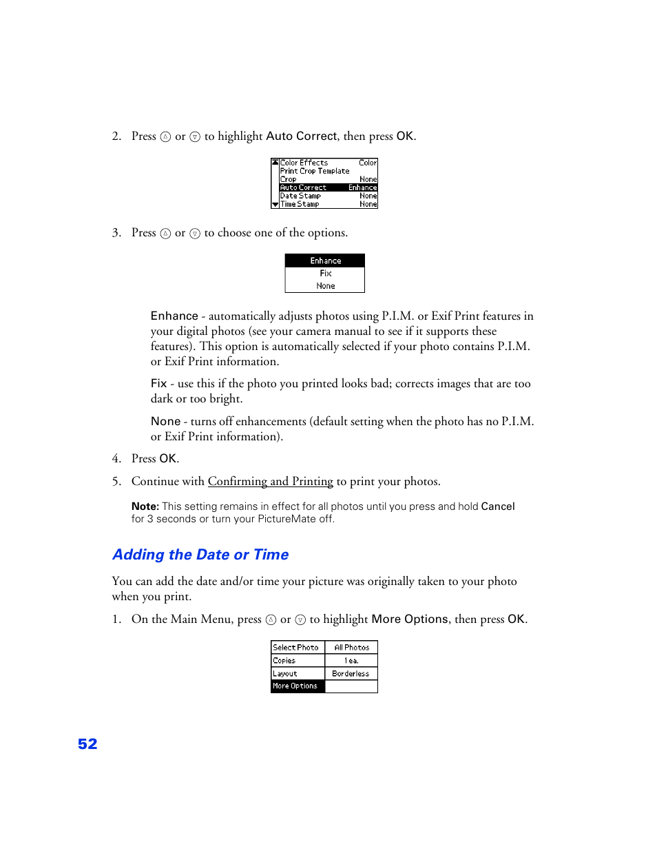 Adding the date or time | Epson PictureMate User Manual | Page 53 / 126