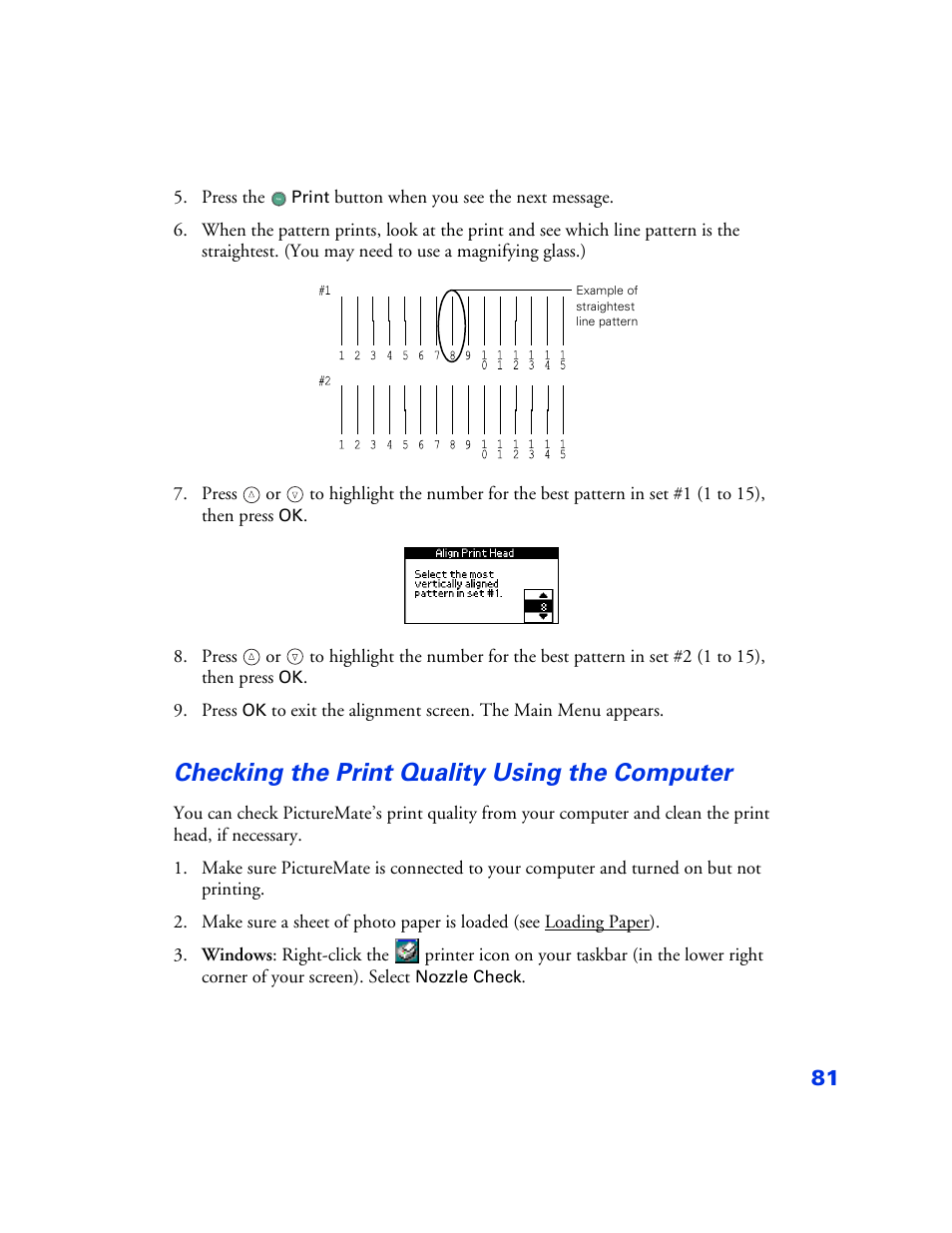 Checking the print quality using the computer, Checking the print quality using the computer 81 | Epson PictureMate User Manual | Page 82 / 126