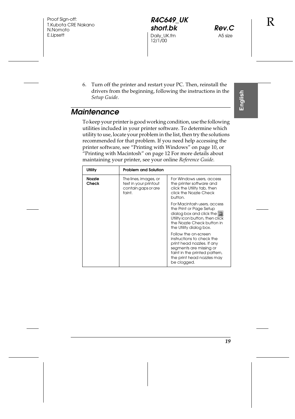 Maintenance, R4c649_uk short.bk rev.c | Epson 790 User Manual | Page 20 / 26