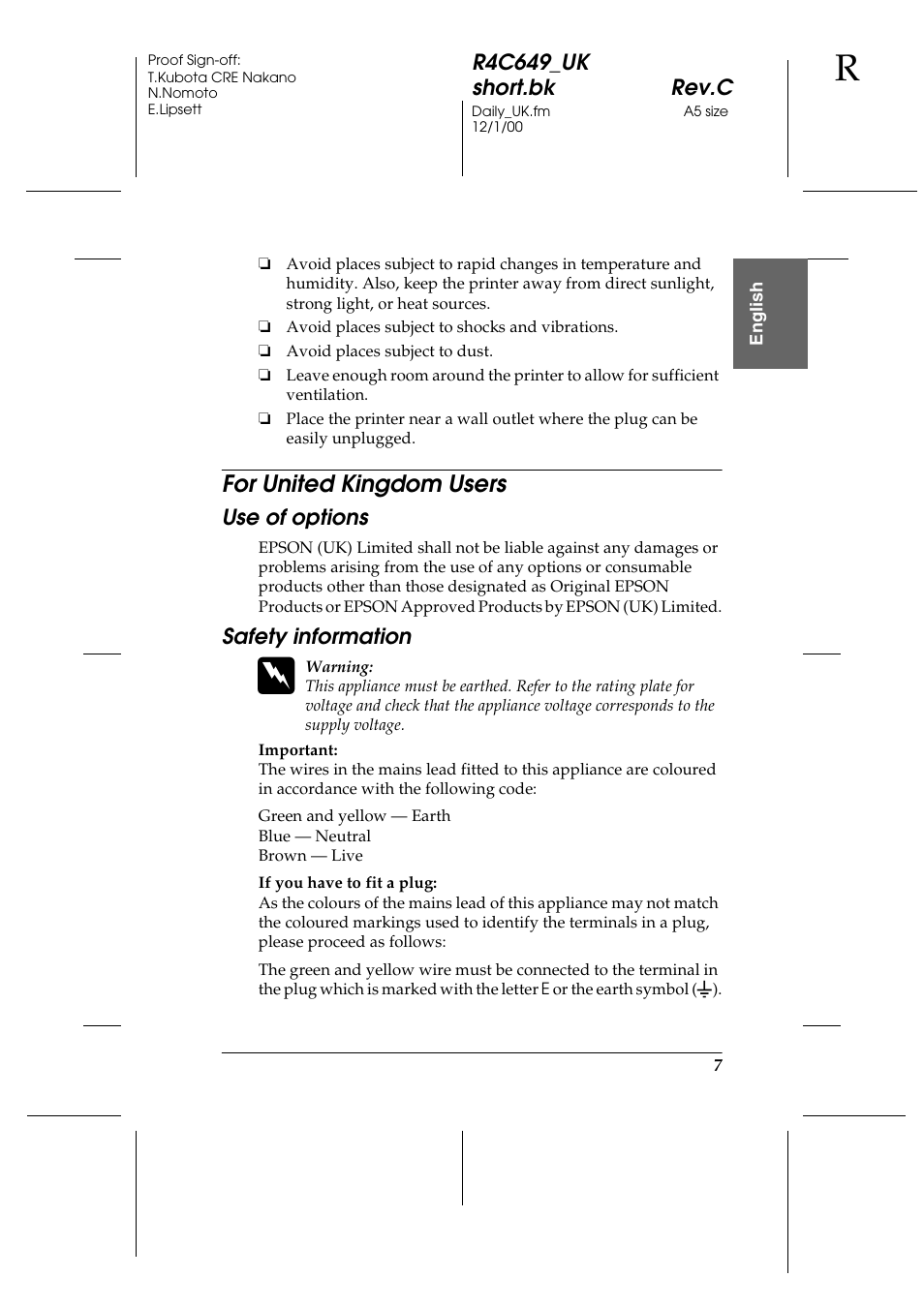 For united kingdom users, Use of options, Safety information | Epson 790 User Manual | Page 8 / 26