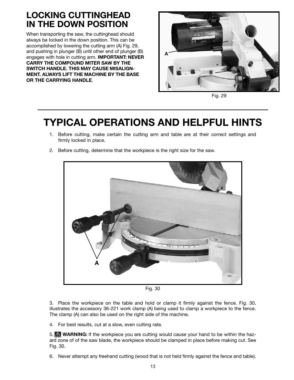 Typical operations and helpful hints, Locking cuttinghead in the down position | Epson 36-075 User Manual | Page 13 / 21