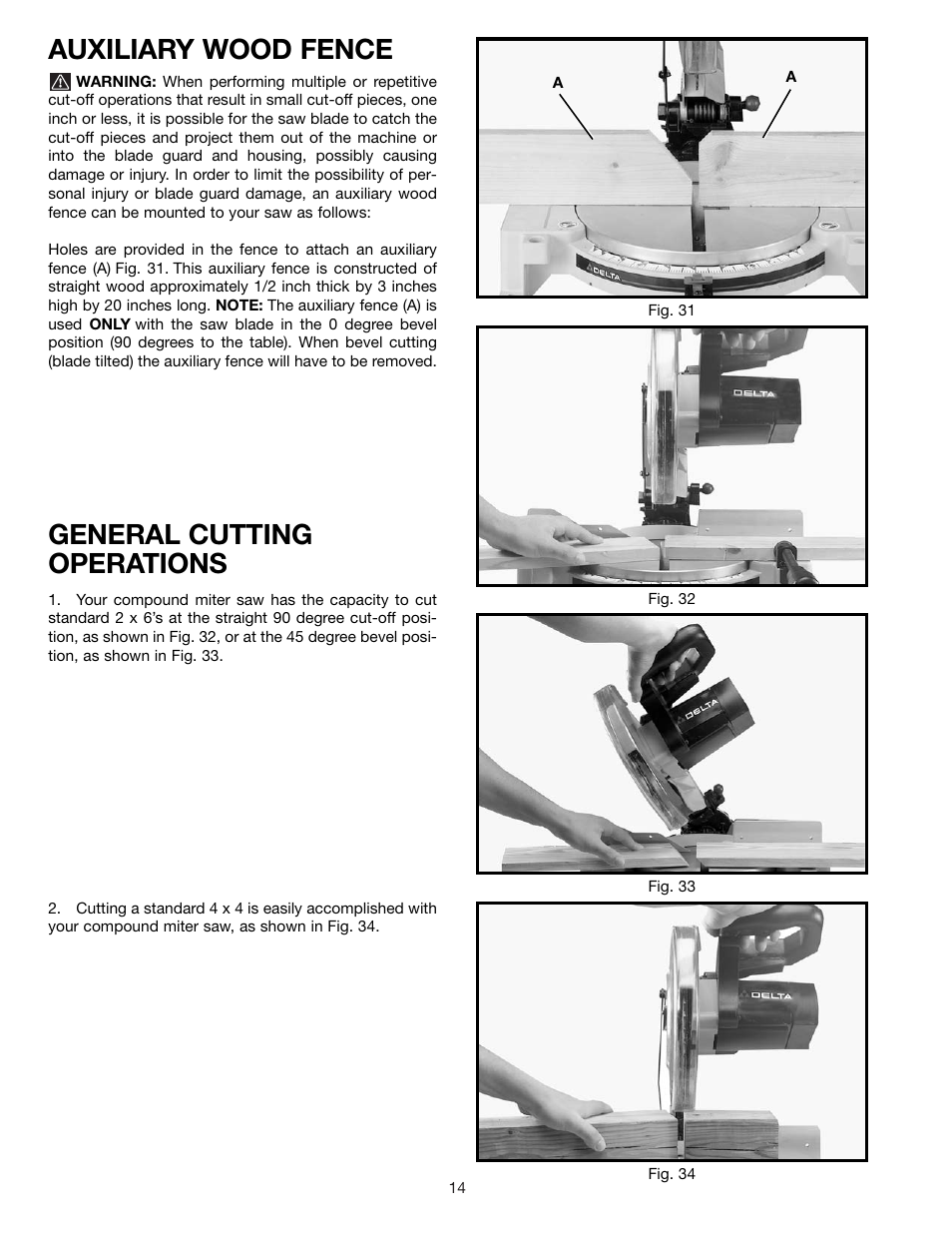 Auxiliary wood fence, General cutting operations | Epson 36-075 User Manual | Page 14 / 21