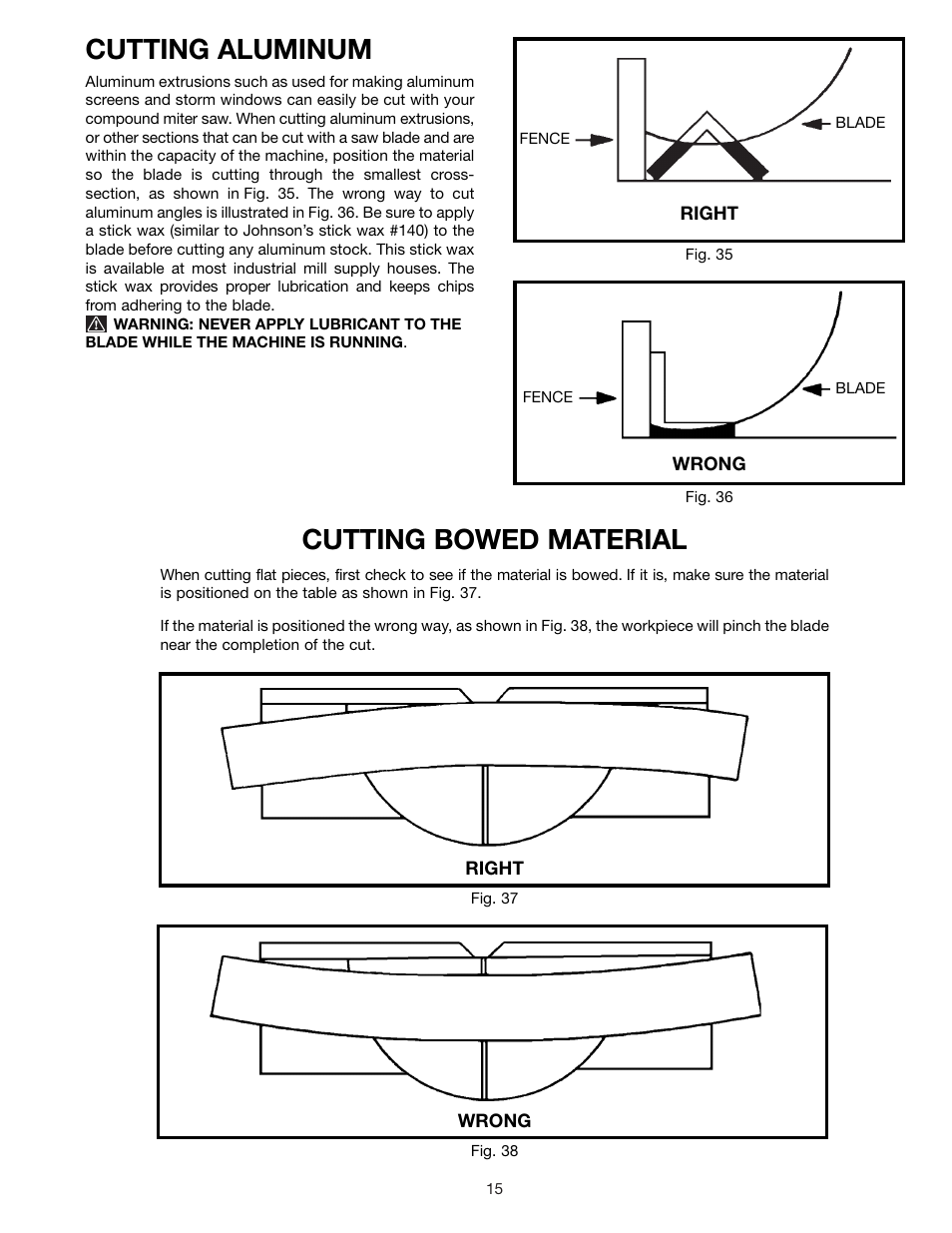 Cutting aluminum, Cutting bowed material | Epson 36-075 User Manual | Page 15 / 21