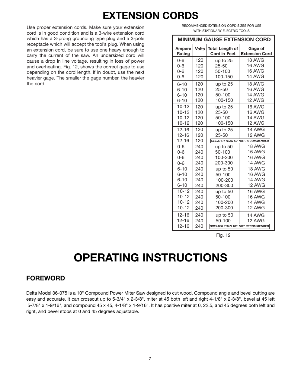 Operating instructions, Extension cords, Foreword | Epson 36-075 User Manual | Page 7 / 21