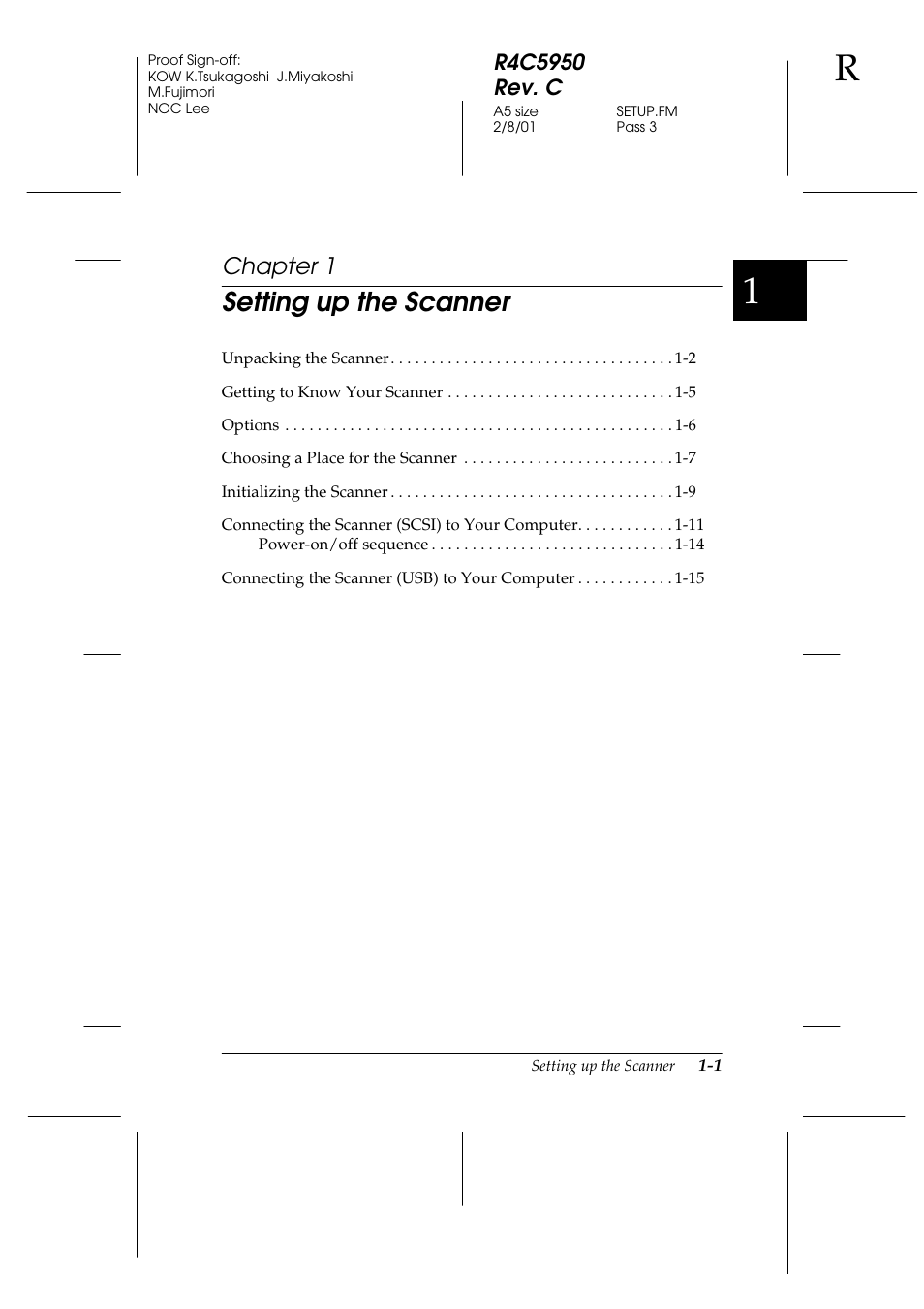 Setting up the scanner, Chapter 1 | Epson 1640SU User Manual | Page 11 / 56