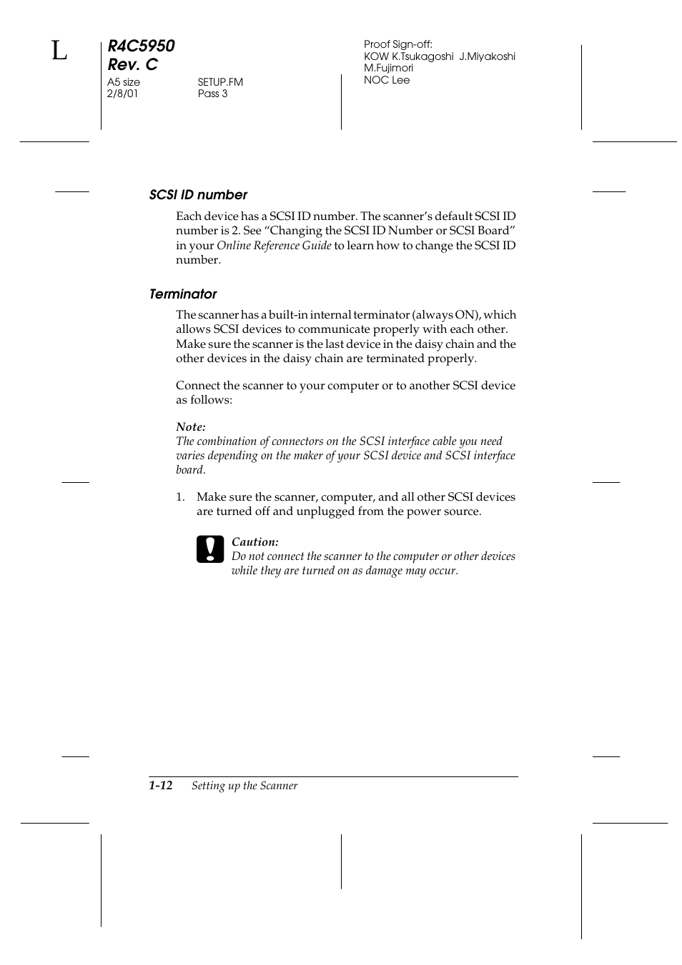 Scsi id number, Terminator | Epson 1640SU User Manual | Page 22 / 56