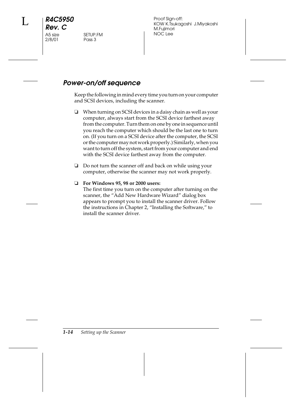 Power-on/off sequence, Power-on/off sequence -14 | Epson 1640SU User Manual | Page 24 / 56