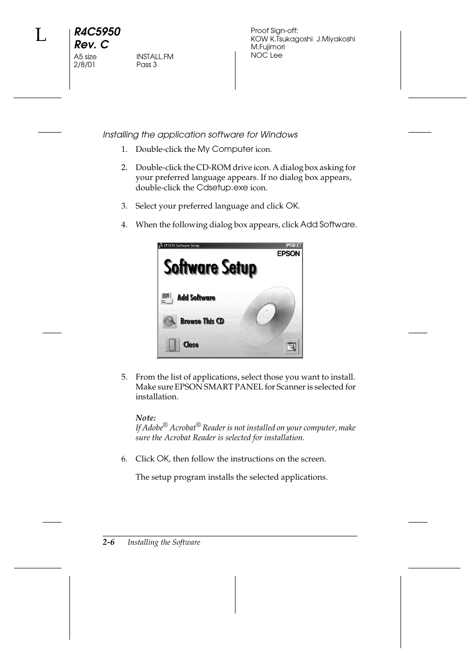 Installing the application software for windows | Epson 1640SU User Manual | Page 32 / 56