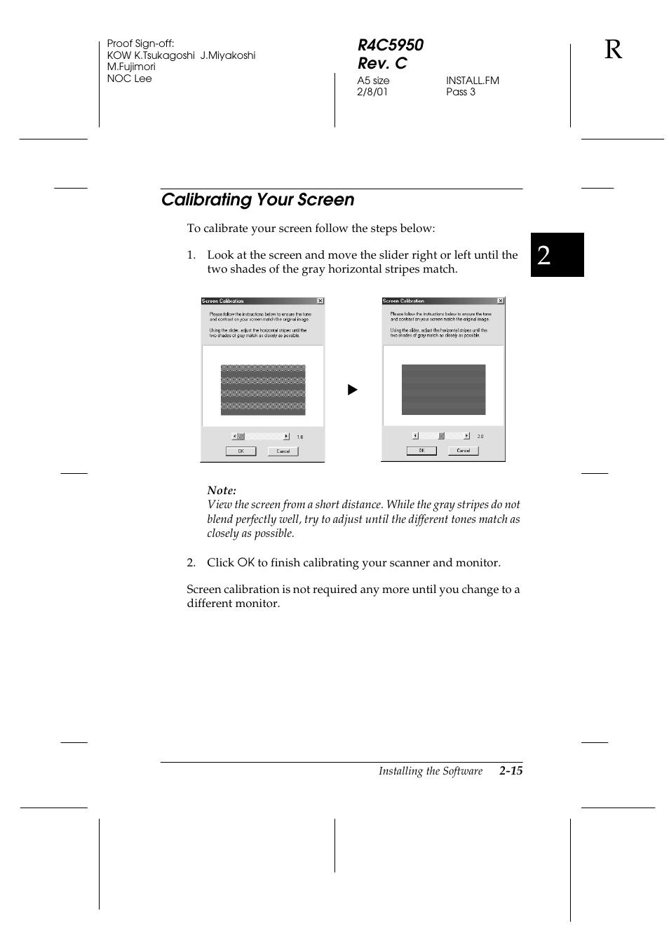 Calibrating your screen, Calibrating your screen -15 | Epson 1640SU User Manual | Page 41 / 56