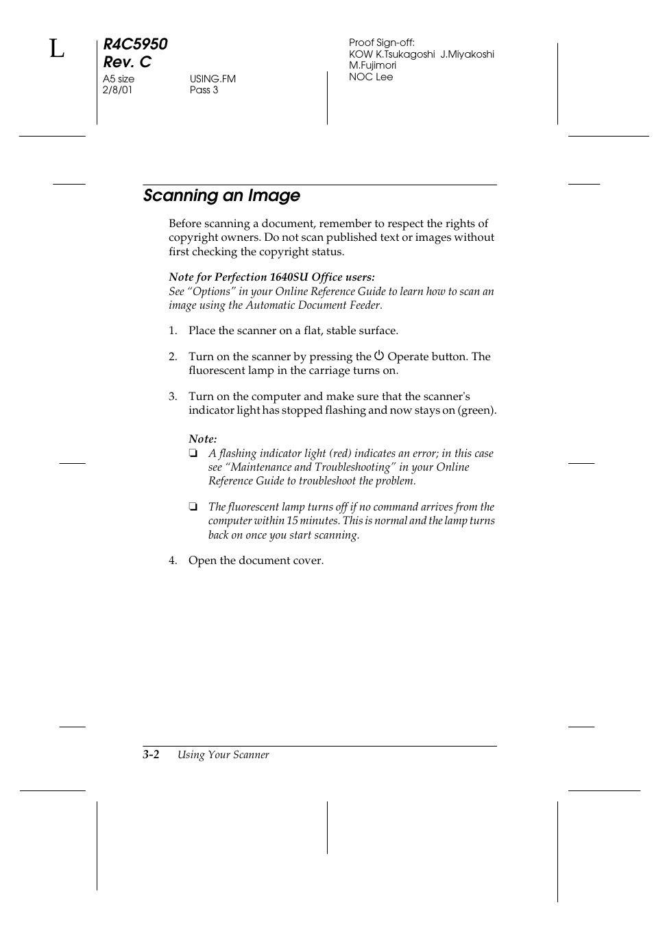 Scanning an image, Scanning an image -2 | Epson 1640SU User Manual | Page 44 / 56