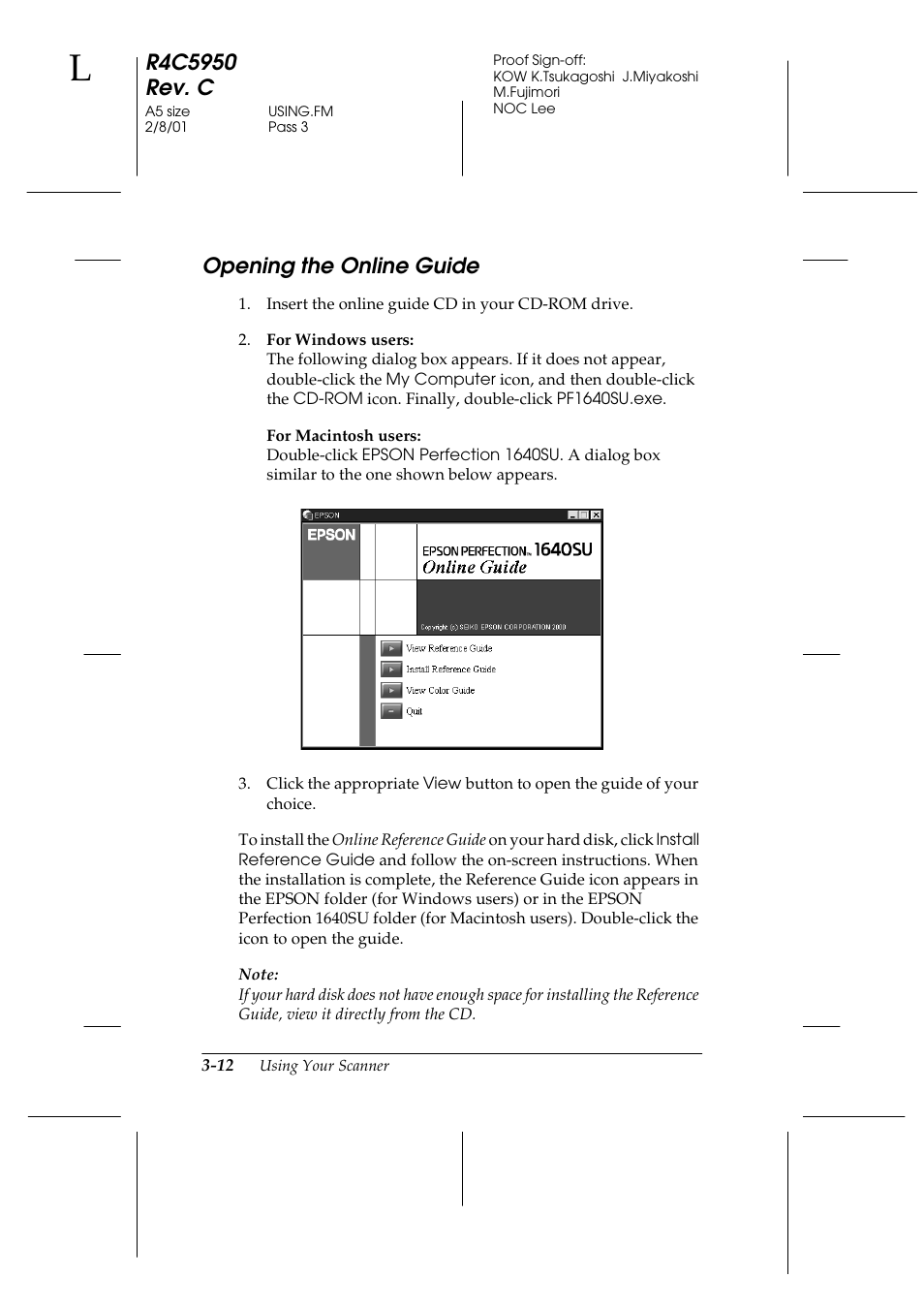 Opening the online guide, Opening the online guide -12 | Epson 1640SU User Manual | Page 54 / 56