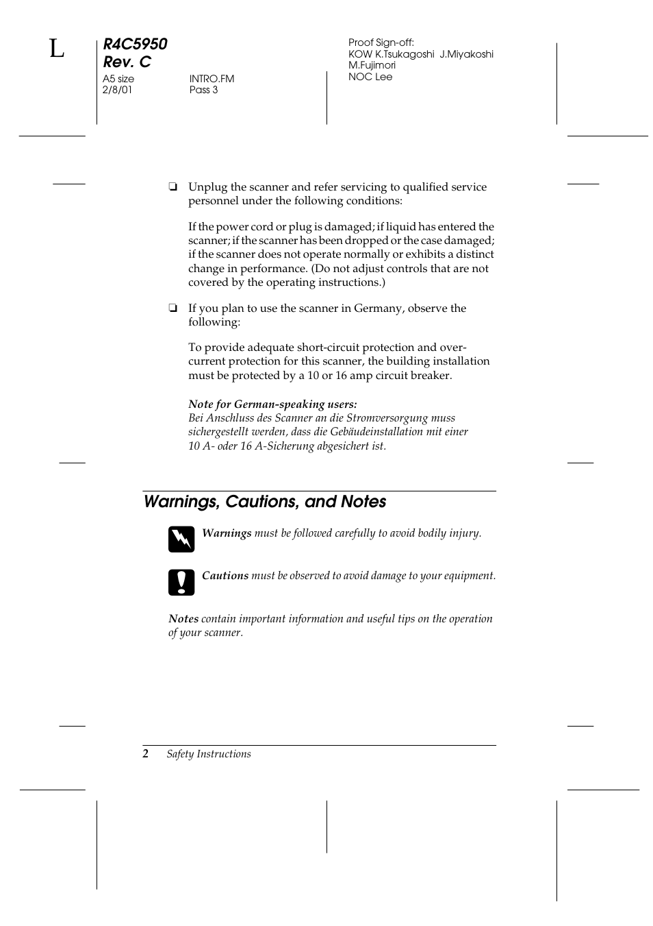 Warnings, cautions, and notes | Epson 1640SU User Manual | Page 8 / 56