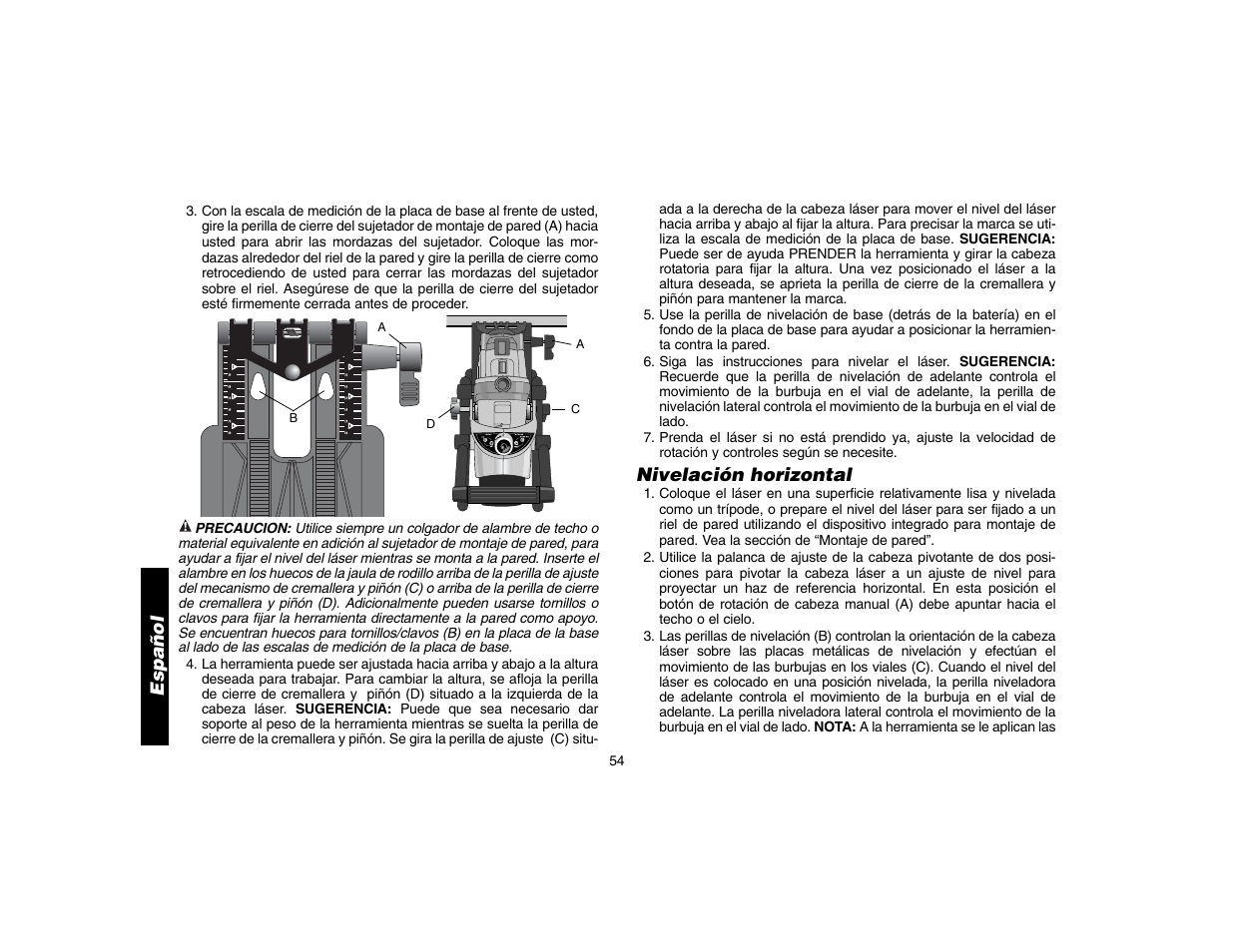 Nivelación horizontal, Español | Epson DW073 User Manual | Page 56 / 68