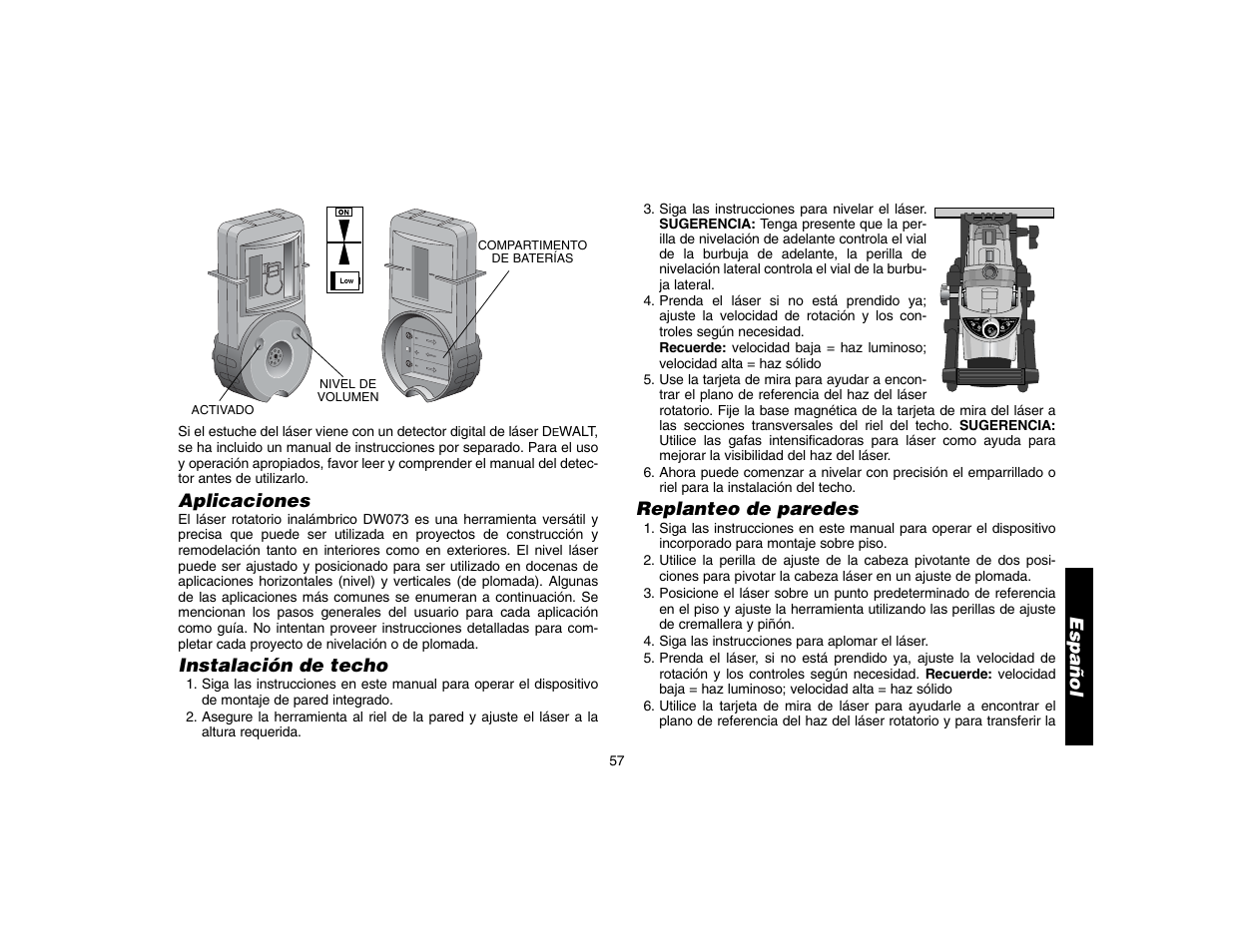 Aplicaciones, Instalación de techo, Replanteo de paredes | Español | Epson DW073 User Manual | Page 59 / 68