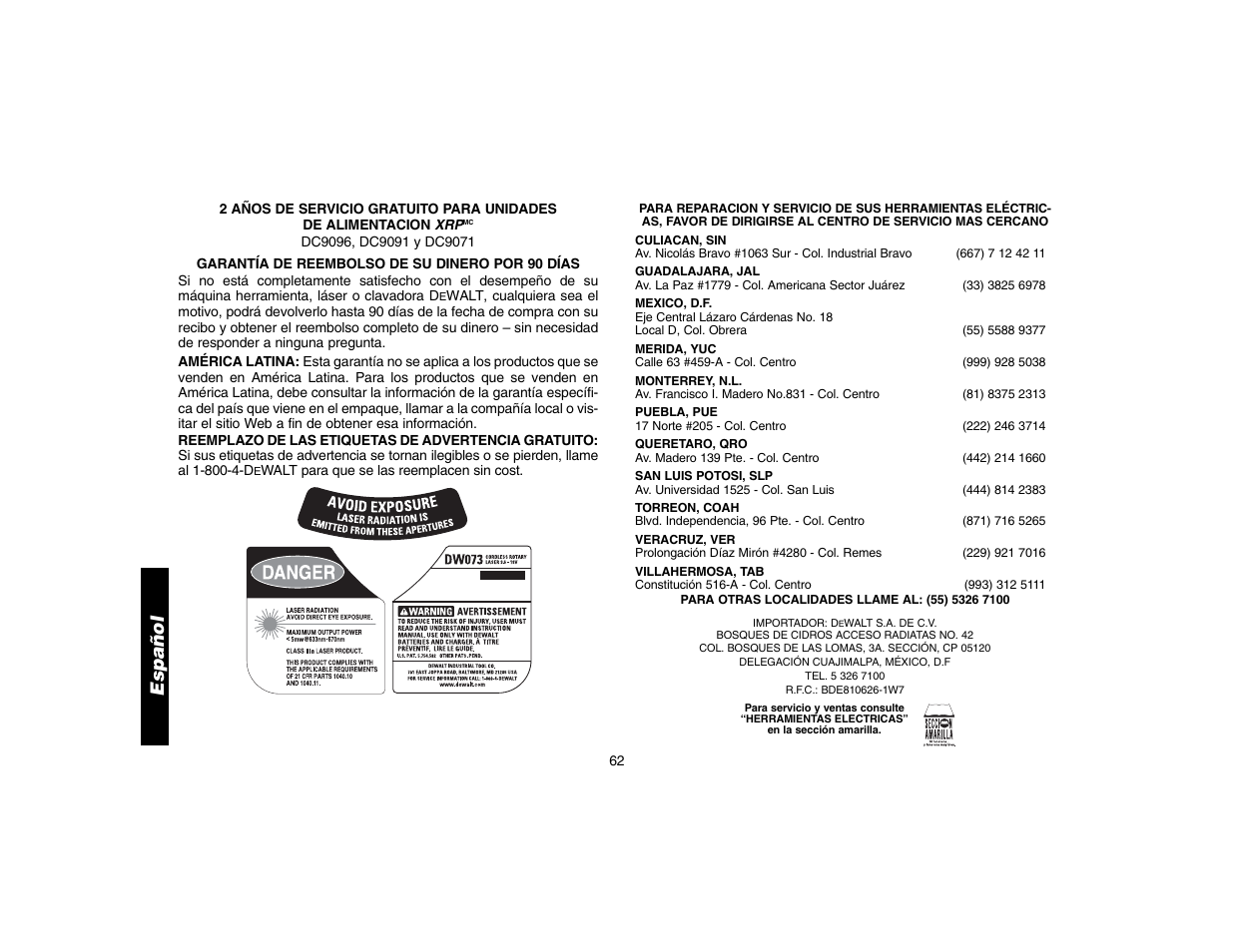 Español | Epson DW073 User Manual | Page 64 / 68