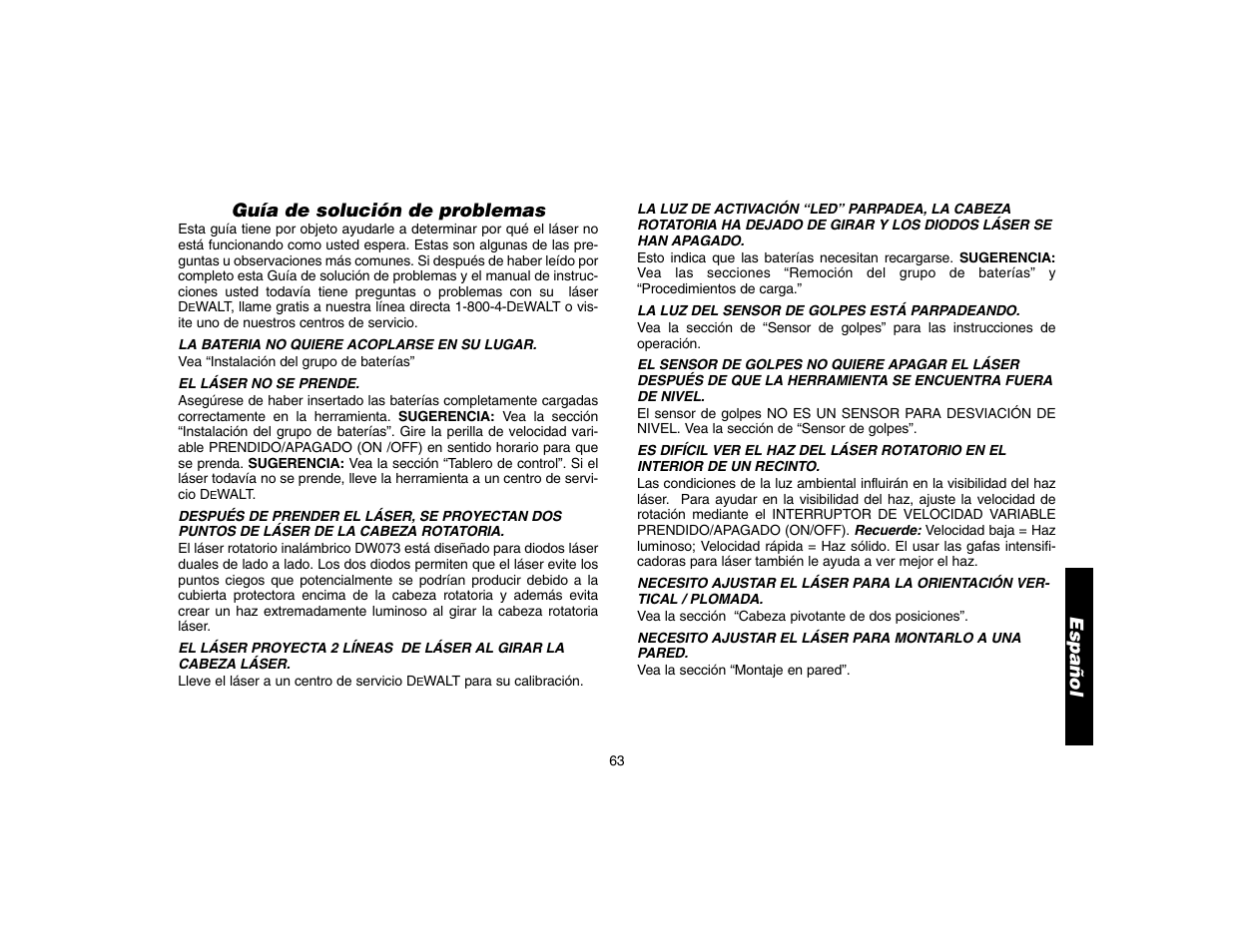 Español guía de solución de problemas | Epson DW073 User Manual | Page 65 / 68