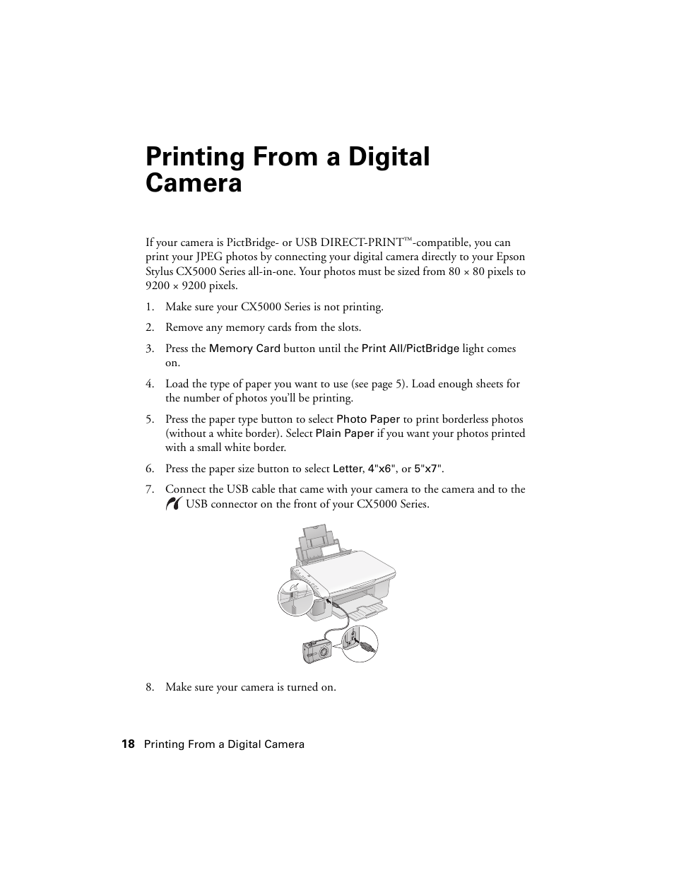 Printing from a digital camera | Epson CX5000 User Manual | Page 18 / 56