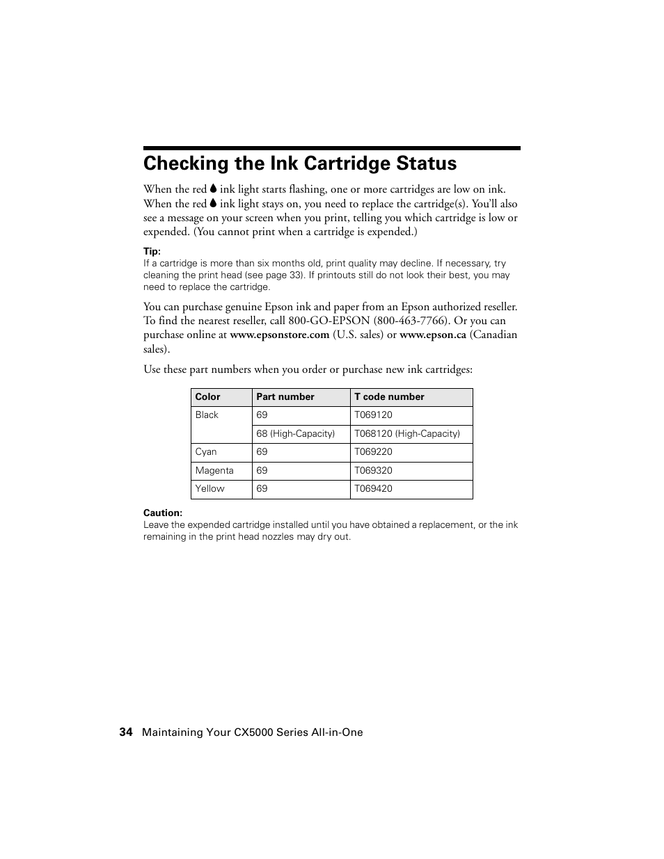 Checking the ink cartridge status | Epson CX5000 User Manual | Page 34 / 56