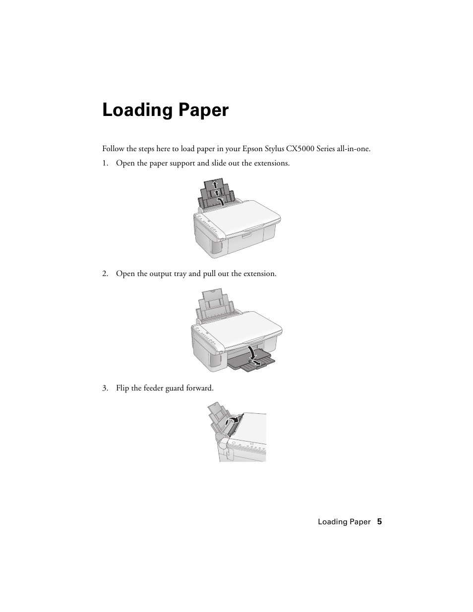 Loading paper | Epson CX5000 User Manual | Page 5 / 56