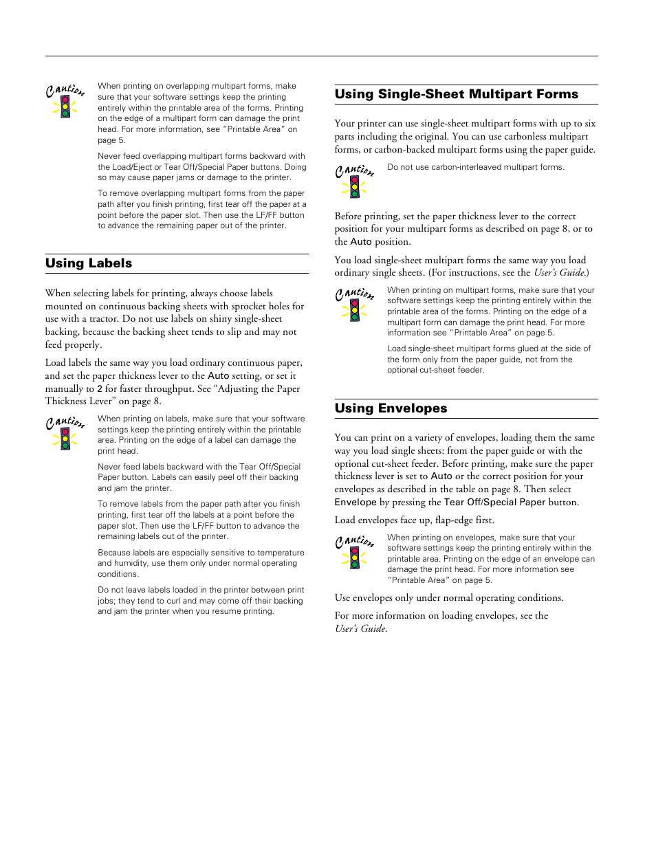 Using labels, Using single-sheet multipart forms, Using envelopes | Epson lq-680pro | Epson LQ-680Pro User Manual | Page 10 / 16