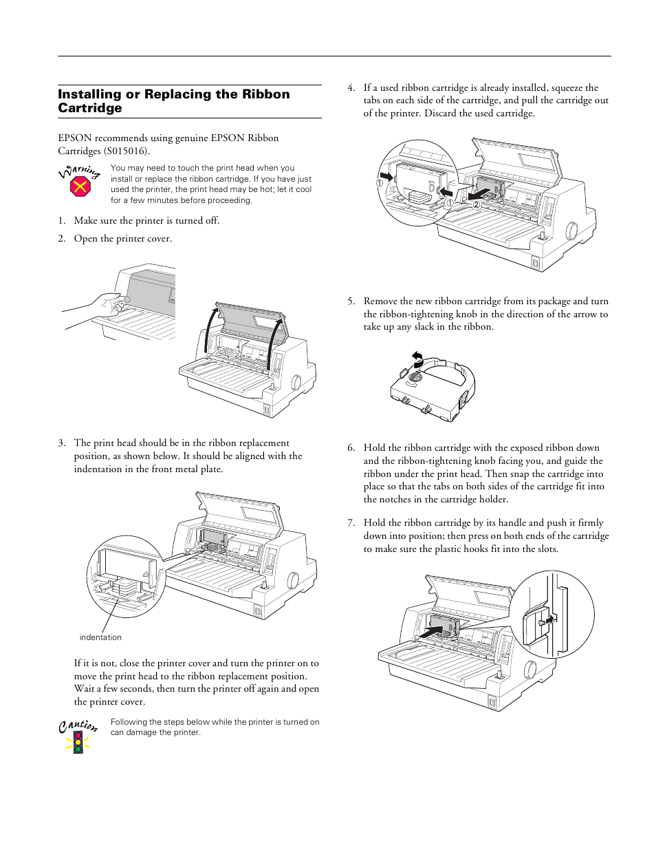 Installing or replacing the ribbon cartridge | Epson LQ-680Pro User Manual | Page 13 / 16