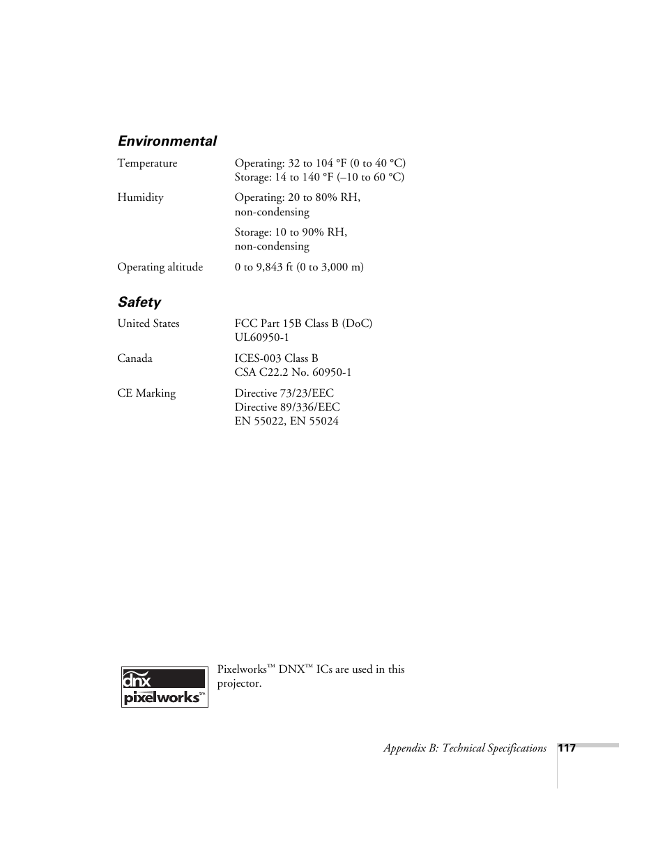 Environmental, Safety | Epson 6100i User Manual | Page 117 / 132