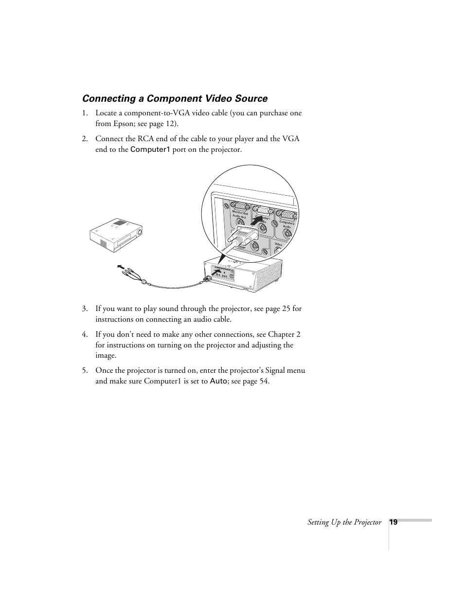 Connecting a component video source | Epson 6100i User Manual | Page 19 / 132