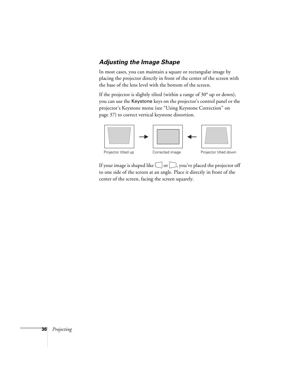 Adjusting the image shape | Epson 6100i User Manual | Page 36 / 132