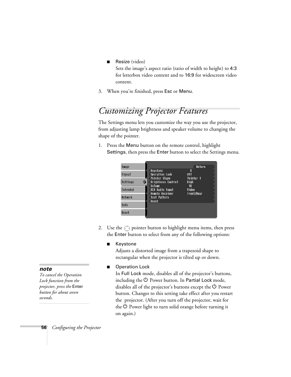 Customizing projector features | Epson 6100i User Manual | Page 56 / 132