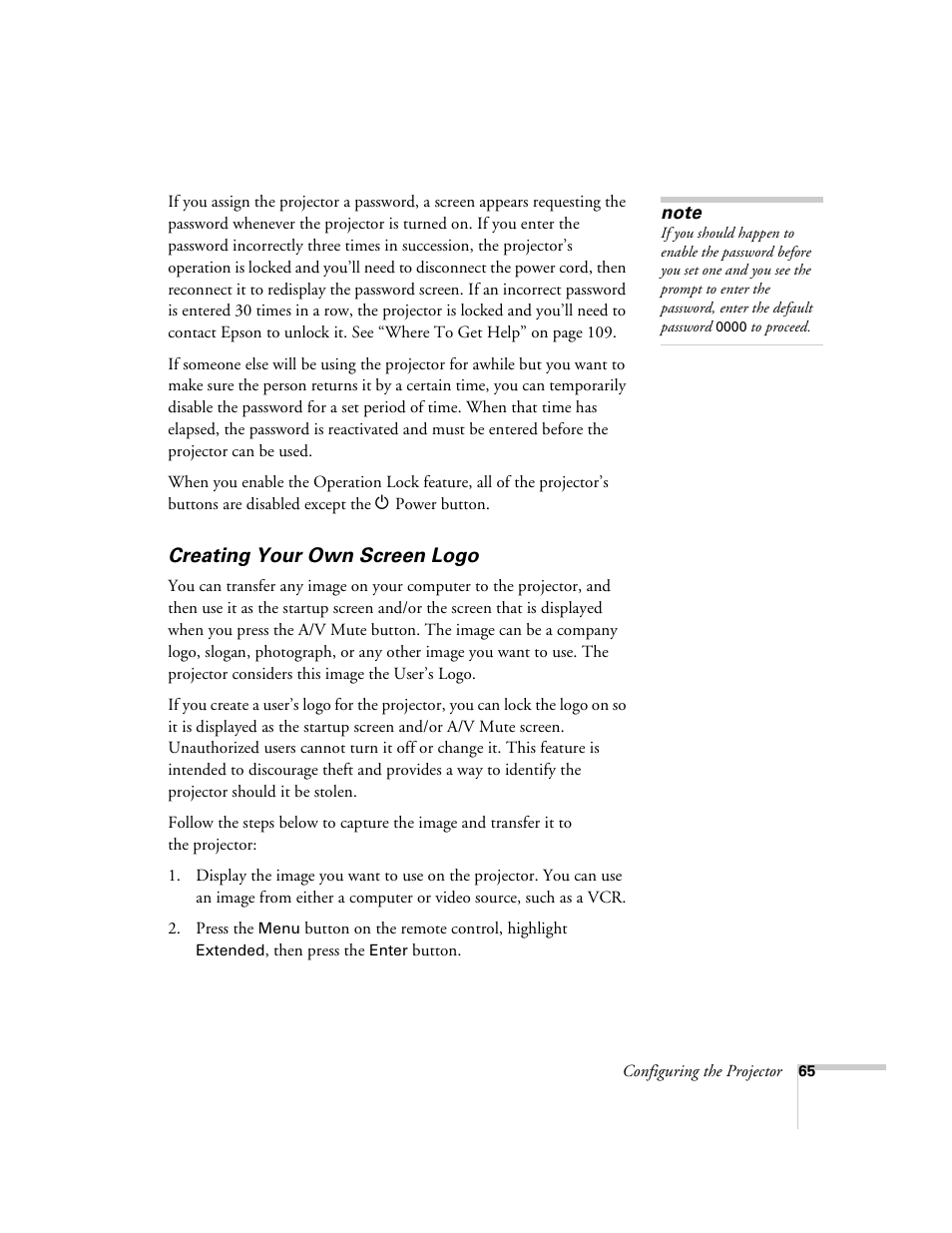 Creating your own screen logo | Epson 6100i User Manual | Page 65 / 132