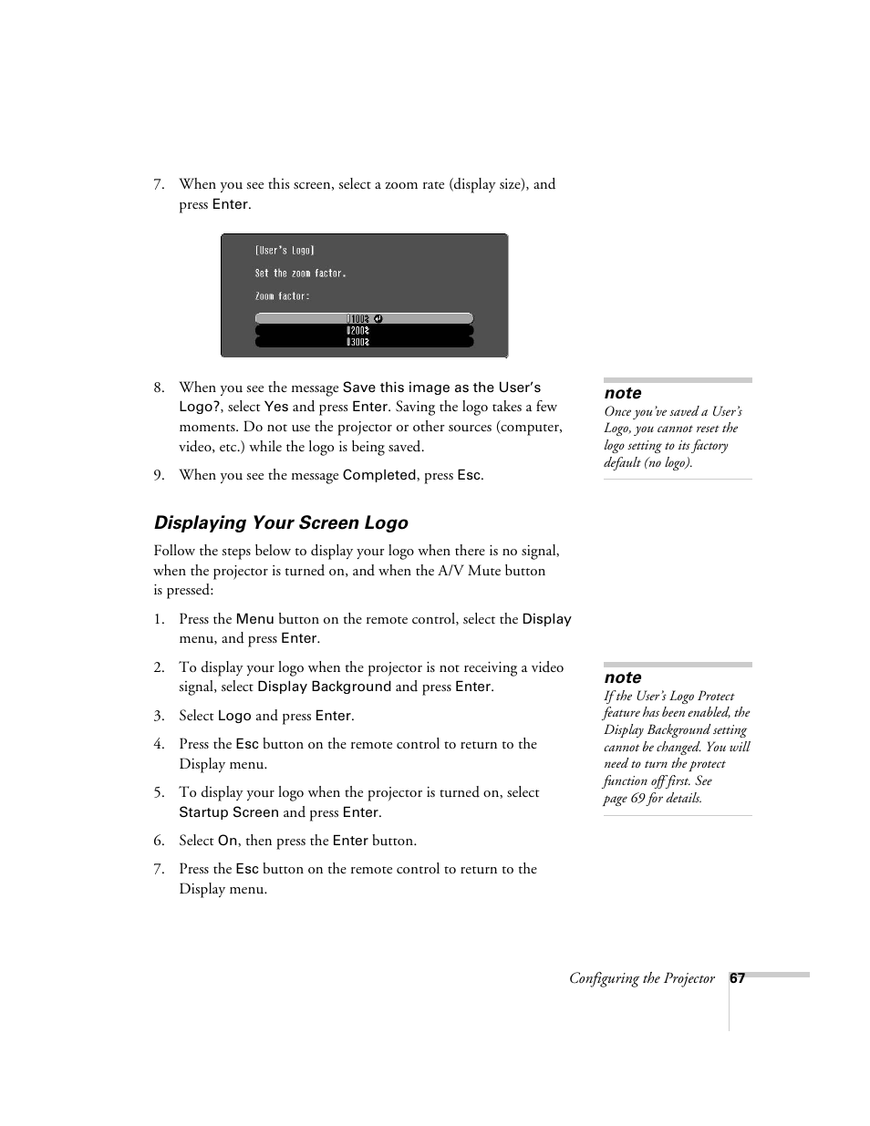 Displaying your screen logo | Epson 6100i User Manual | Page 67 / 132