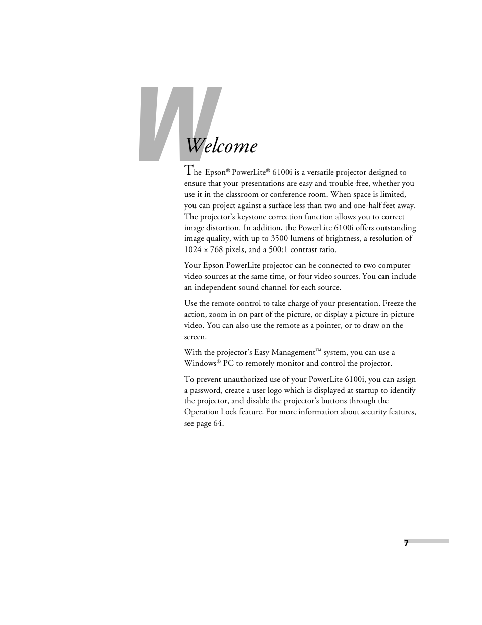 Welcome | Epson 6100i User Manual | Page 7 / 132