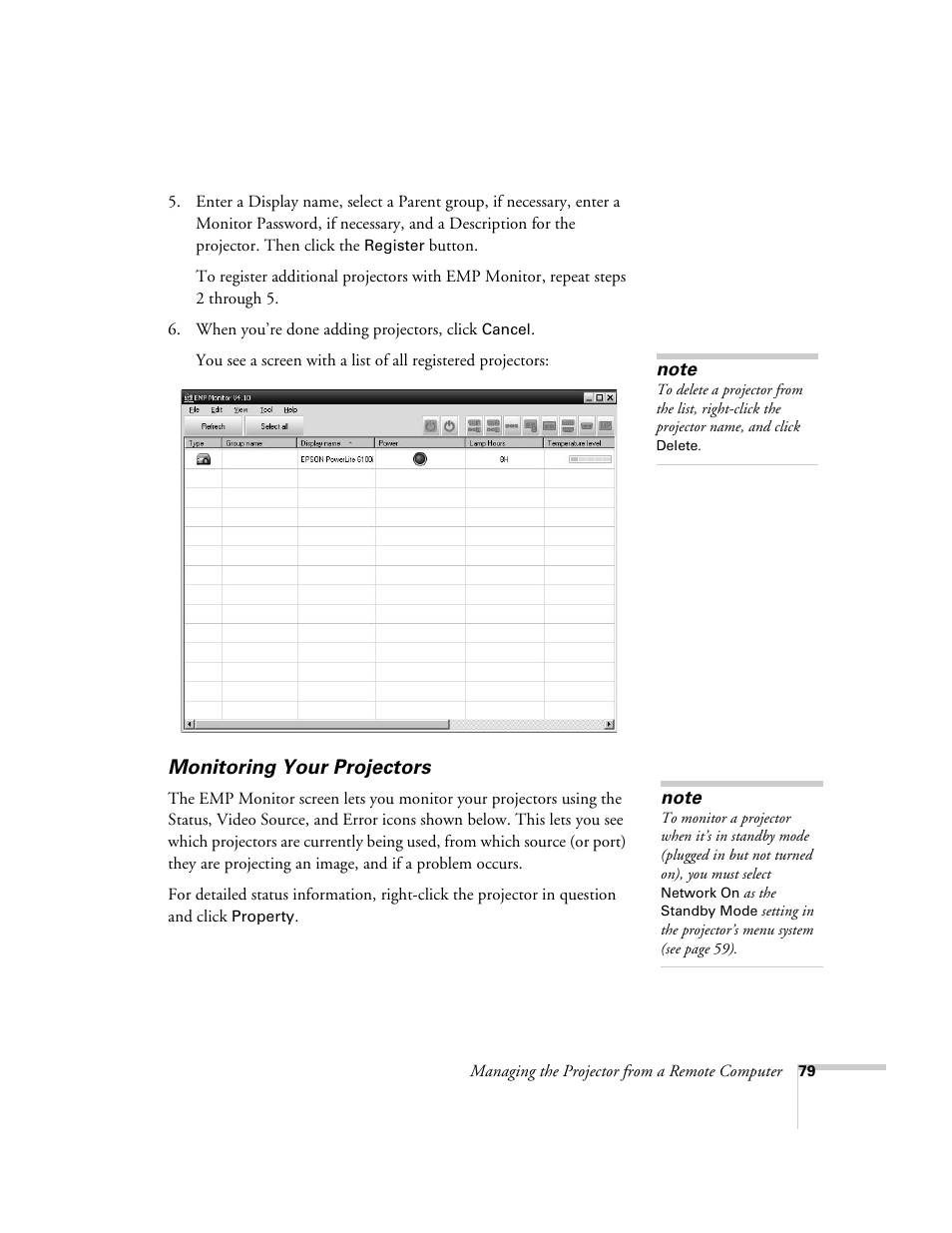 Monitoring your projectors | Epson 6100i User Manual | Page 79 / 132