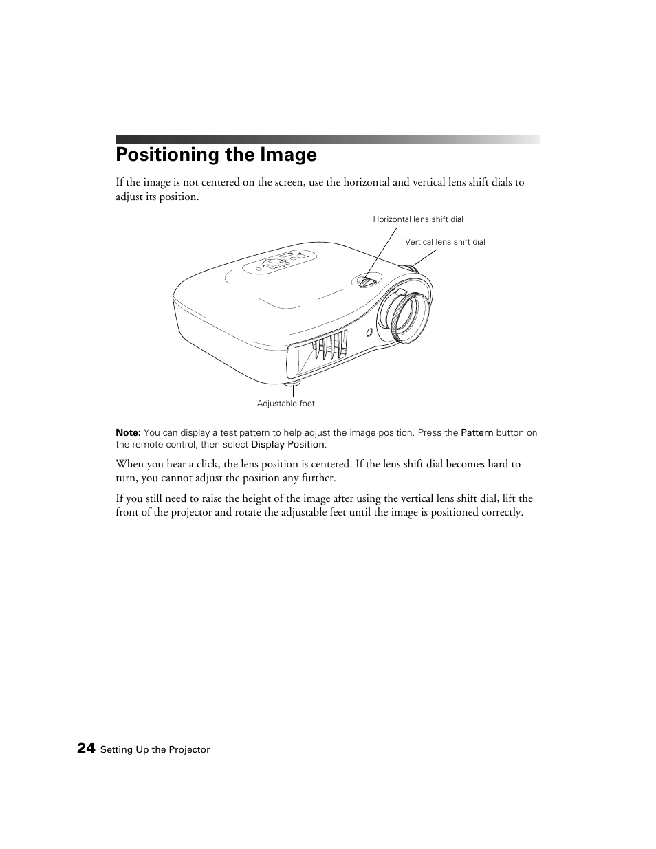 Positioning the image | Epson 550 User Manual | Page 24 / 78