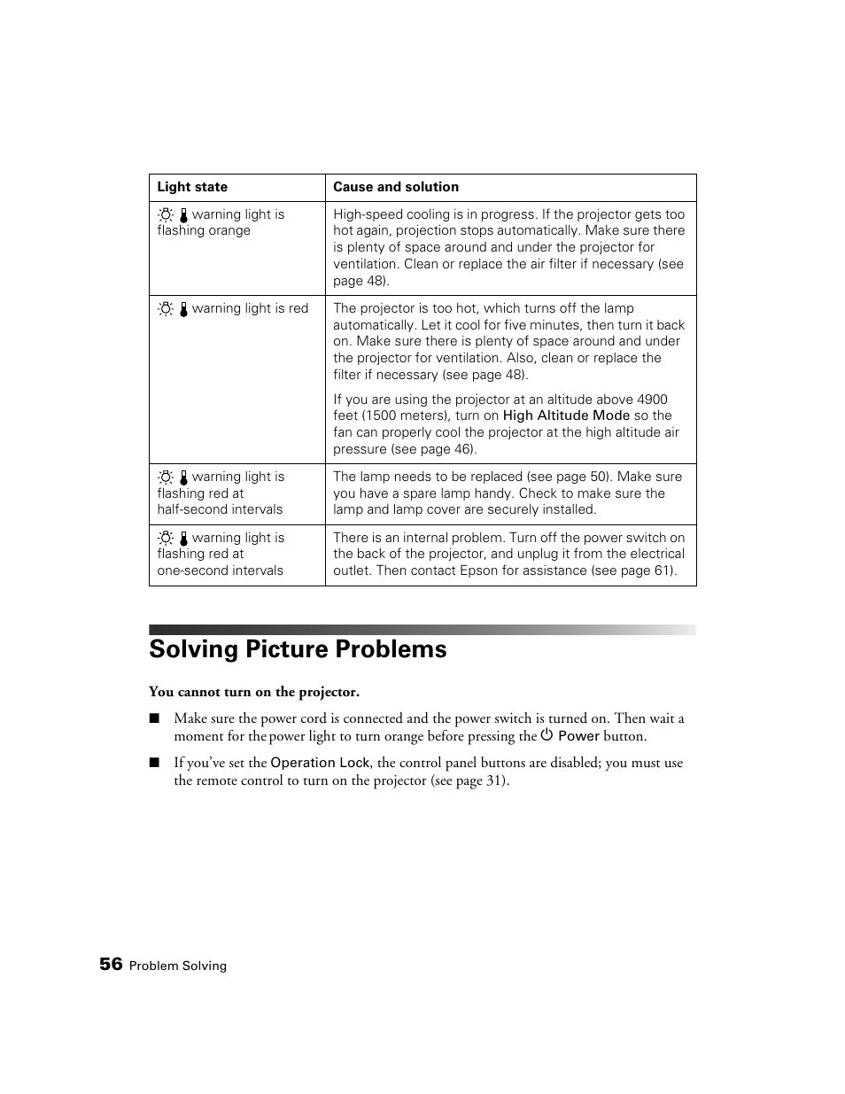 Solving picture problems | Epson 550 User Manual | Page 56 / 78