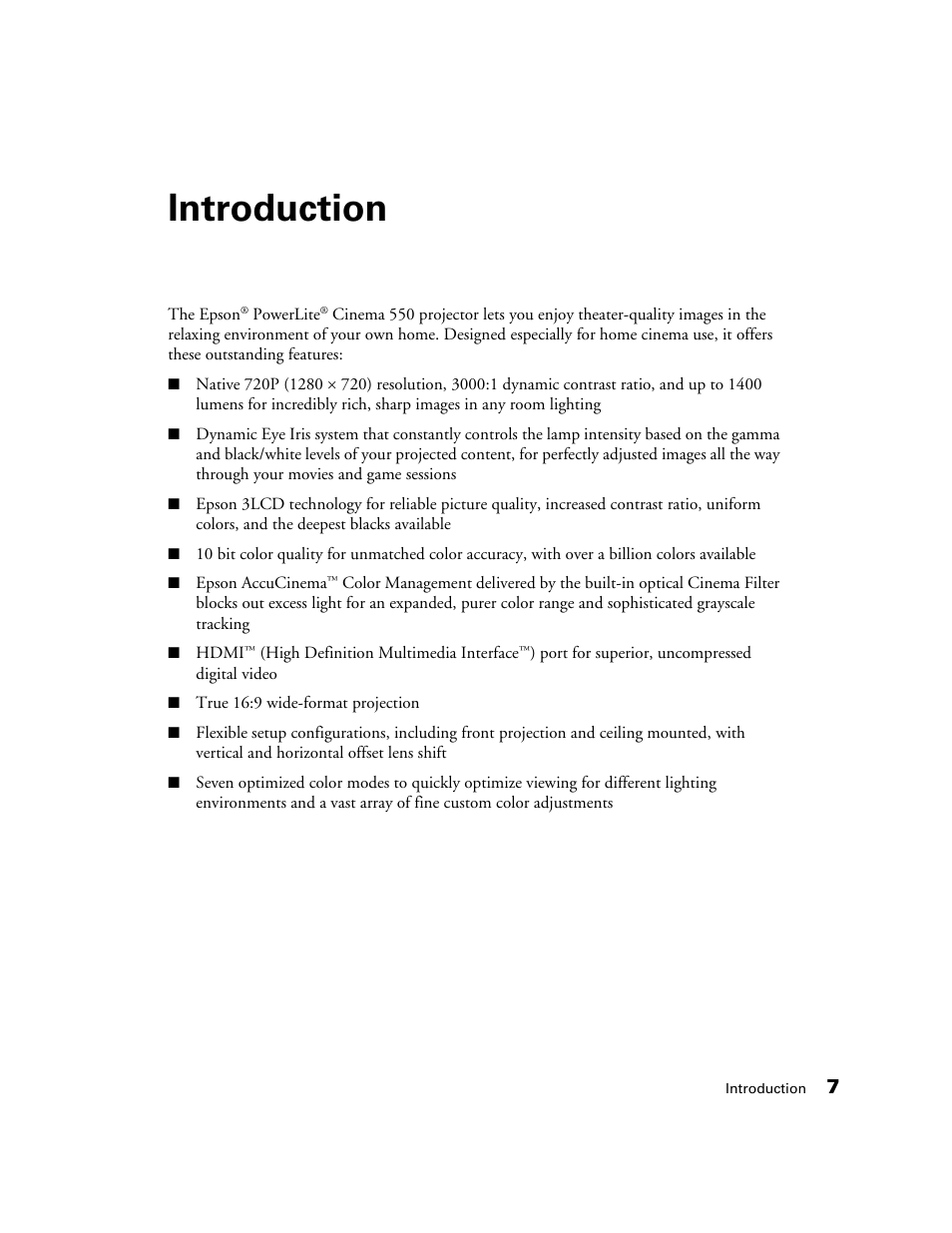 Introduction | Epson 550 User Manual | Page 7 / 78
