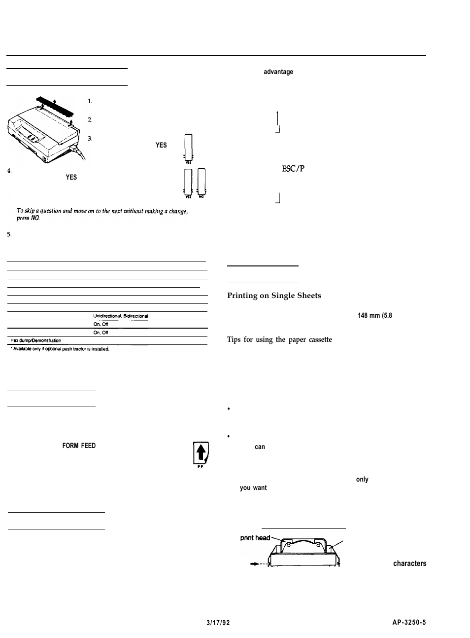 Changing printer settings, Printing a self test, Application software | Paper handling, Printing on single sheets, Actionprinter 3250 changing printer settings | Epson 3250 User Manual | Page 5 / 9