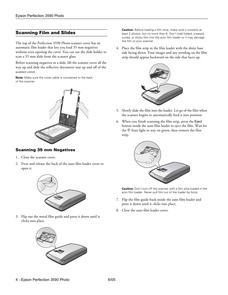 Scanning film and slides, Scanning 35 mm negatives | Epson Perfection 3590 User Manual | Page 4 / 7