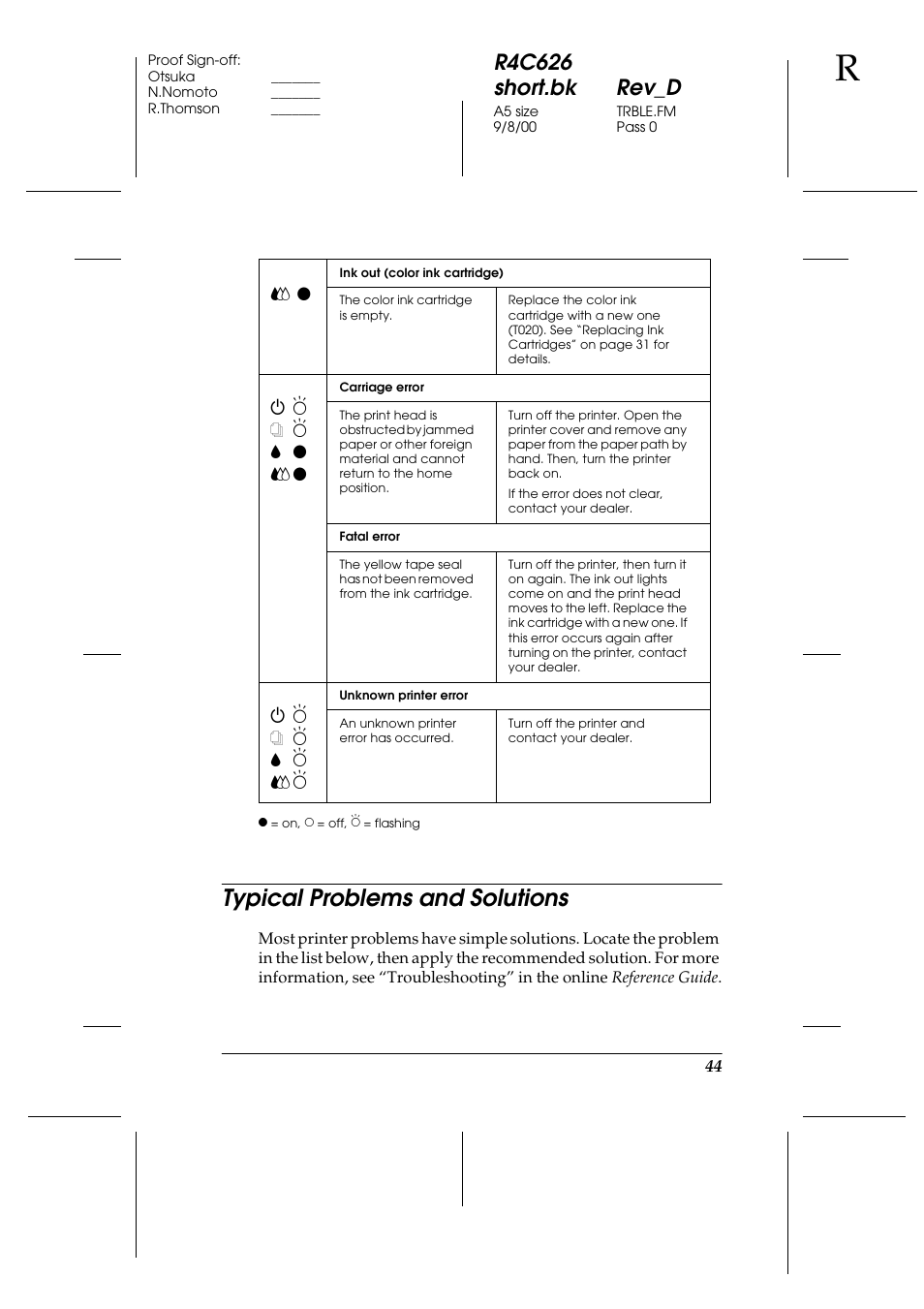 Typical problems and solutions, R4c626 short.bk rev_d | Epson 880 User Manual | Page 49 / 74
