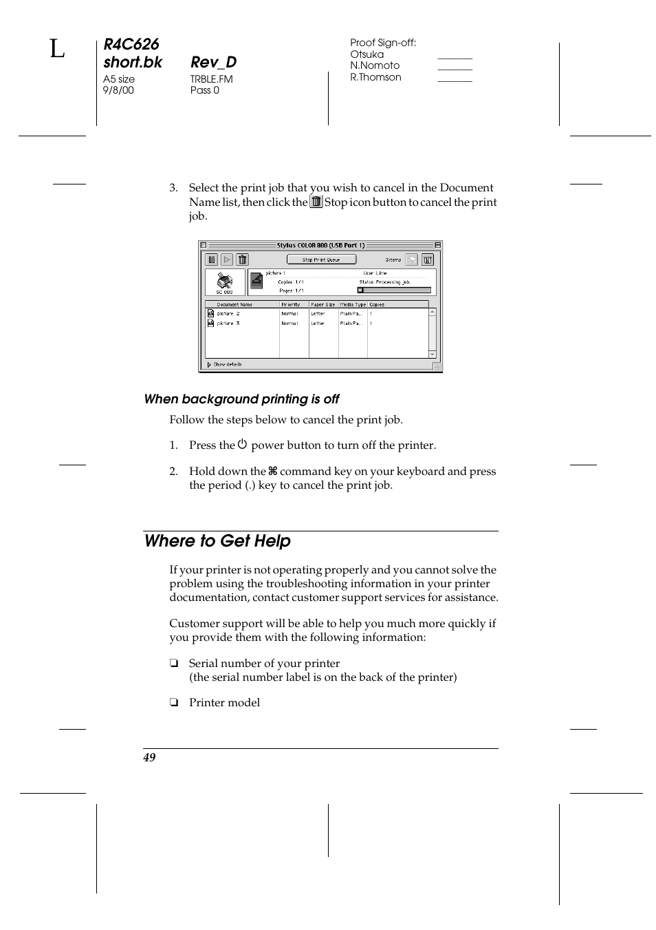 When background printing is off, Where to get help, R4c626 short.bk rev_d | Epson 880 User Manual | Page 54 / 74